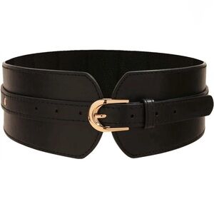 Black Faux Leather Belt with Gold Buckle